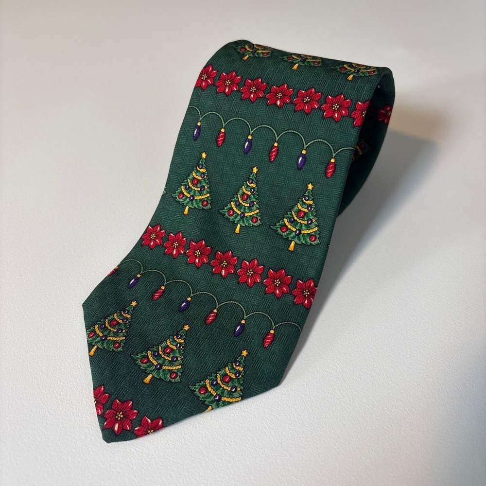 Brooks Brothers Tie Mens Green Christmas Tree Silk Vintage Makers Holiday 3.75"